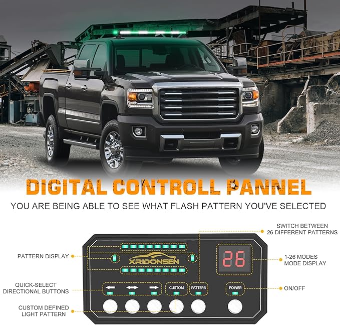 XRIDONSEN 37 Inch 104 LED Roof Top Green White Emergency Lights Magnetic Traffic Advisor Strobe Light Bar Double Side Warning Flashing Safety Lights for Firefighter Vehicles POV Fire Trucks Pickup