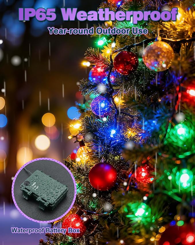 Christmas Lights Outdoor with Timer, Battery Operated Christmas Lights 9.8ft 30LED Christmas Decorations for Small Mini Christmas Tree Multicolor