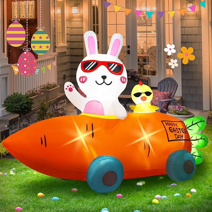 Valentines Day Inflatables Outdoor Decorations Love Blow Up Yard Décor Sweet Romantic Cute LED Lights for Indoor Outside Wedding Holiday Party Garden Lawn (Easter Bunny)