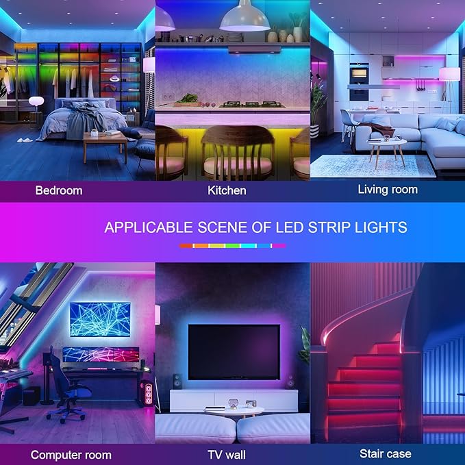 100ft Led Lights for Bedroom, Led Strip Lights Music Sync Corlor Changing, Led Light Strip with Remote & App Control RGB Strip, Led Lights for Room Dorm Home Classroom Ceiling Decor