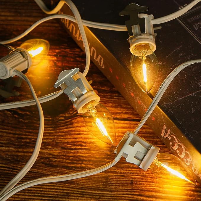 2Pack Accessory Cord with 8LED Bulbs and Outlet Christmas Village Light 18FT Blow Mold Light Cord with Spare Fuse Warm White C7 Lamp Christmas Village Accessories for Village Houses Craft Pumpkin