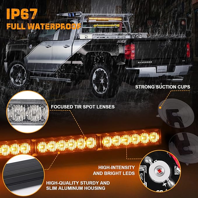 XRIDONSEN 35 inch Traffic Advisor Light Bar 48 LED Amber Strobe Lights Emergency Safety Hazard Warning Lights Front/Rear Window w/Display Controller for Construction Vehicles plow/Tow Trucks Wreckers