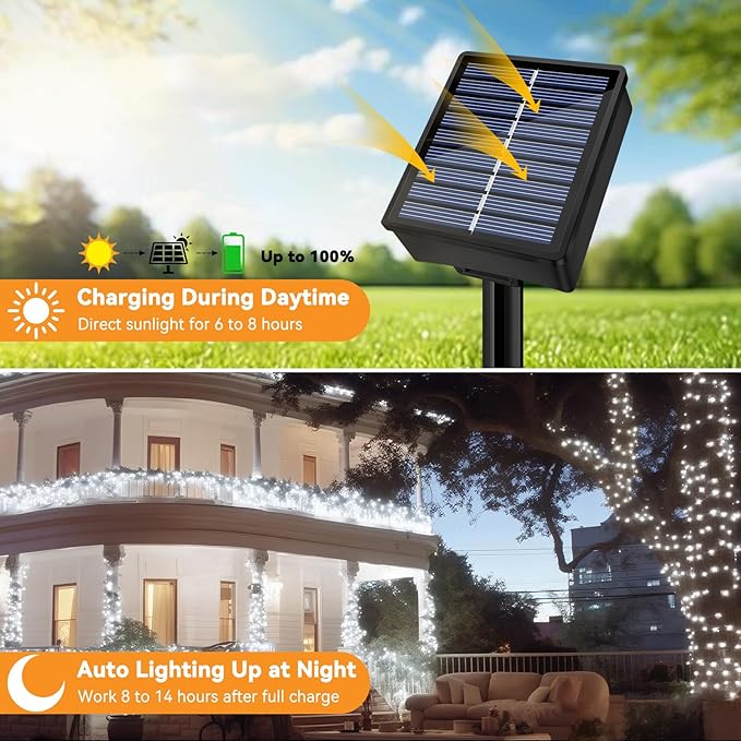 Solar String Lights Outdoor Waterproof 4 Pack Total 132ft 400LED 8 Modes Twinkle Lights Solar Fairy Lights for Patio, Garden Yard Party Wedding Tree Christmas Halloween Decoration, White