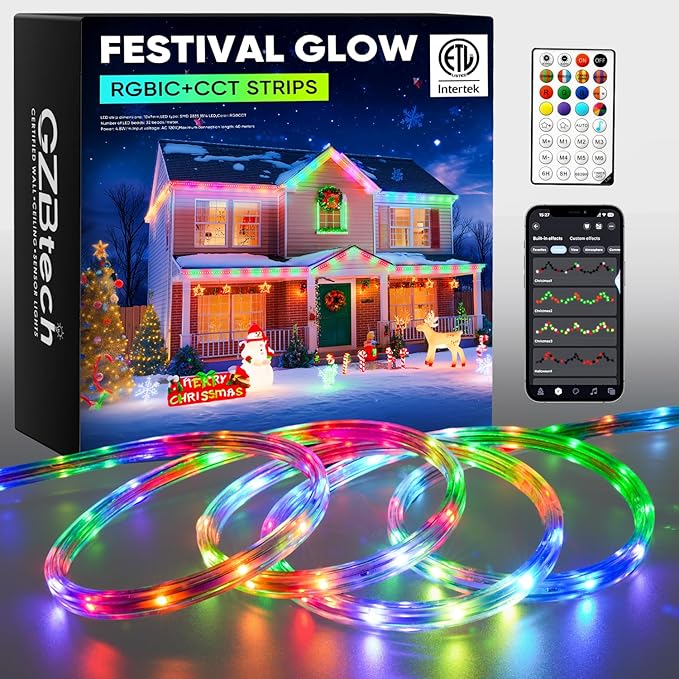 GZBtech RGB+IC+CCT LED Strip Lights 66FT/20M, Outdoor Color Chasing Festival Light with Warm&Cold White, Dimmable IP65 Waterproof LED Christmas/Halloween Lighting for Party, Patio, Garden, ETL Listed