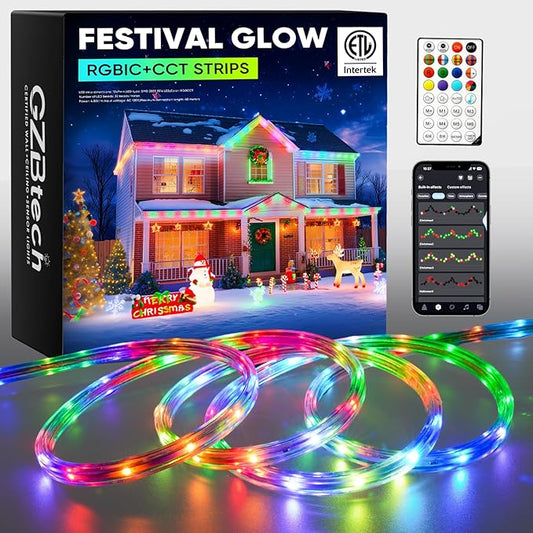 GZBtech RGB+IC+CCT LED Strip Lights 33FT/10M, Outdoor Color Chasing Festival Light with Warm&Cold White, Dimmable IP65 Waterproof LED Christmas/Halloween Lighting for Party, Patio, Garden, ETL Listed
