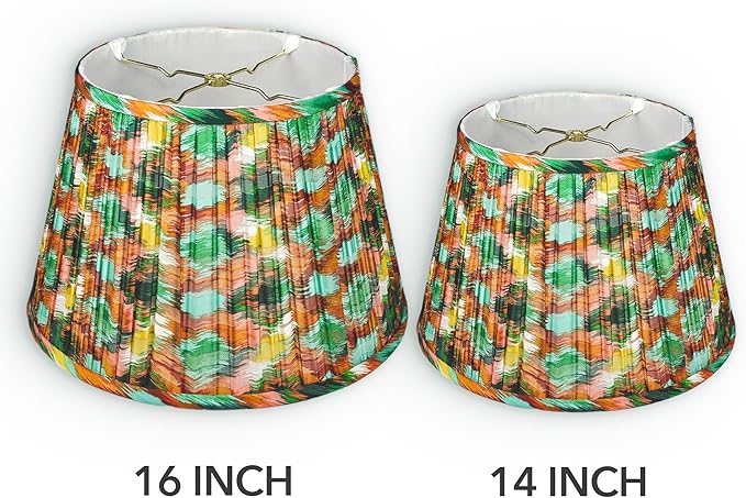 RDI Pleated Pattern Fabric Lampshade, Flora Collection, Medium Lamp Shade, 10 x 14.5 x 10 inch (Top x Bottom x Height), Nature's Palette