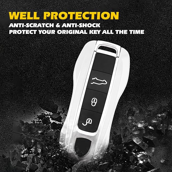 x xotic tech White Key Fob Cover Smart Remote Case Side Blades Shell, Compatible with 2017-up Porsche Panamera, 2019-up Porsche Cayenne G2, 2020-up 911 Carrera Taycan