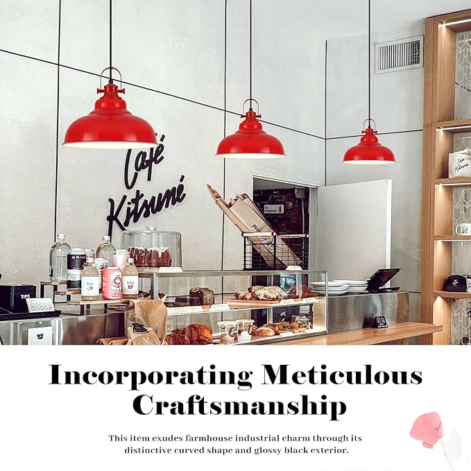 Red Dome Pendant Light, Red Pendant Light Kitchen Island 3 Pack, 11.41 Inch Farmhouse Pendant Lights, Hanging Light Fixture for Kitchen Island, Dining Room, Living Room