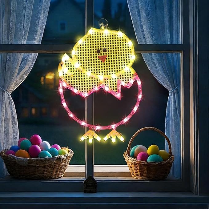 17" 40LED Lighted Cartoon Chick Easter Decor - UL Certified, Warm Ambient Glow, Window Display & Hanging Decor, Festive Mantel Accent, Sturdy Gift Box Packed