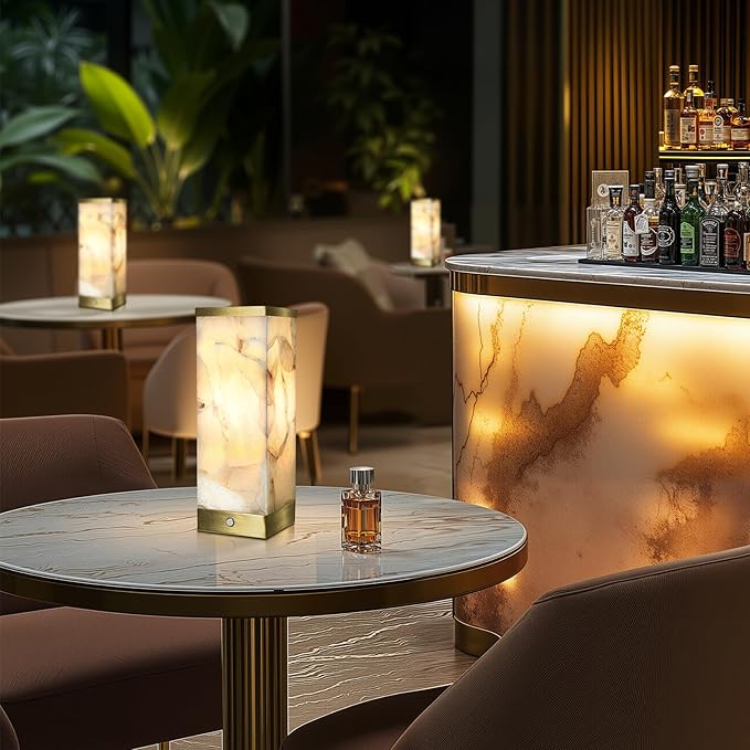 Scenekoy Alabaster Rechargeable Table Lamp for Living Room Bedroom Nightstand, Portable Battery Operated LED Bedside Lamp, Cordless Night Light for Home Office Dorm Desk Decor (Bulb Included)