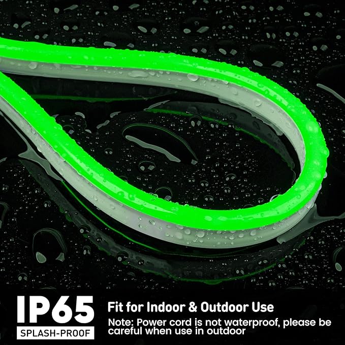 GZBtech Flexible LED Neon Rope Lights 50FT,AC 110-120V Waterproof Strip Light, 120 LEDs/M Cuttable Connectable Neon Lighting for Indoor Outdoor Home Decor/Commercial Building Use-Green 15M, ETL Listed