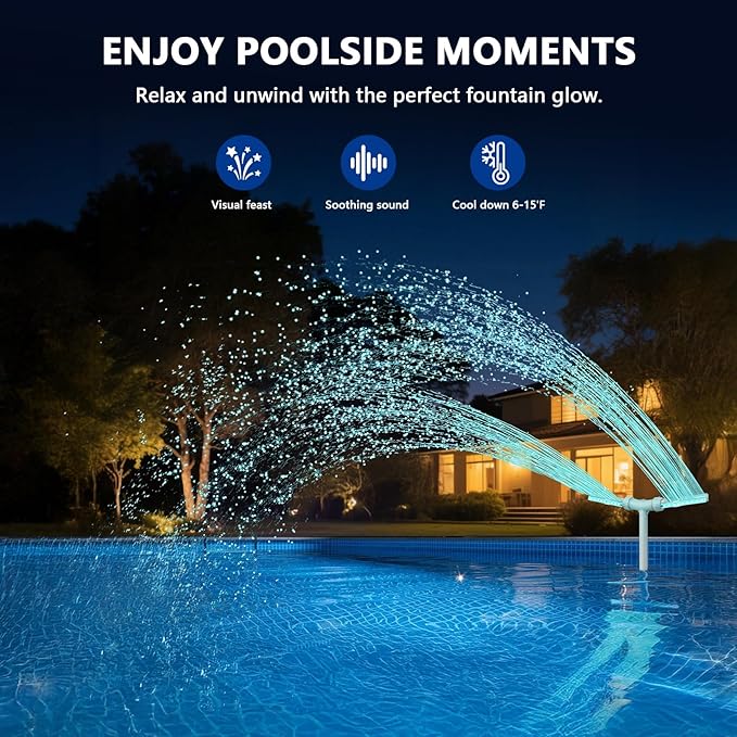 Solar Pool Fountain with Lights - Dual Spray Water Fountains for Above Ground/Inground Pools, High-Pressure Waterfall & Pool Sprinkler Fountain Accessories