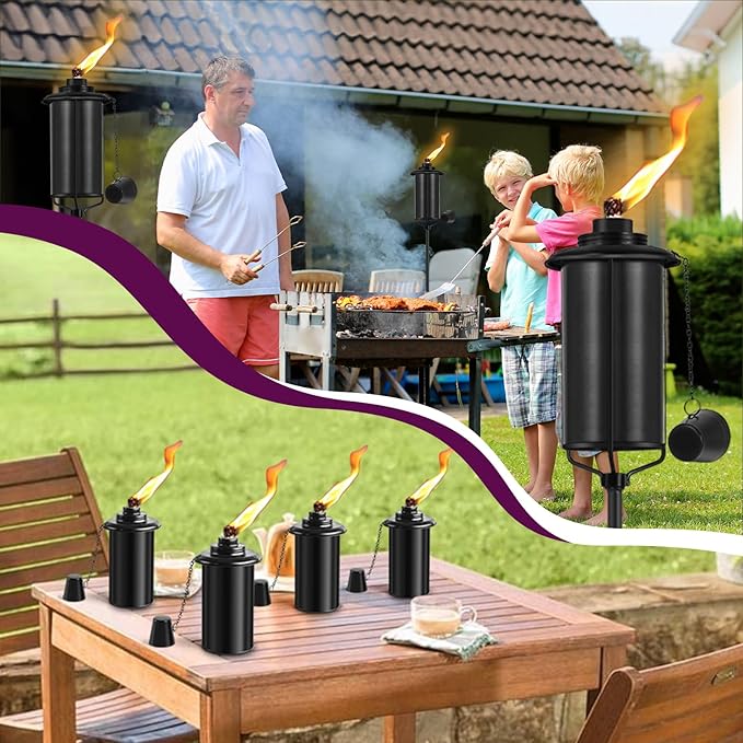 2-Pack Garden Metal Torches, 60" Upgraded Citronella Torches with 5-Prong Grounded Stakes, 16 oz Heavy-Duty Outdoor Torch Lights for Patio, Pathways, and Parties (Ultra-Stable Design)