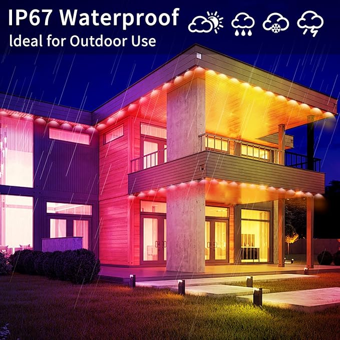 150ft Permanent Outdoor Light,RGB Eaves Lights,DIY Scene Modes IP68 Waterproof Outdoor Under Eave Lighting,led Lights for Decor,Garden Decor,House,Party