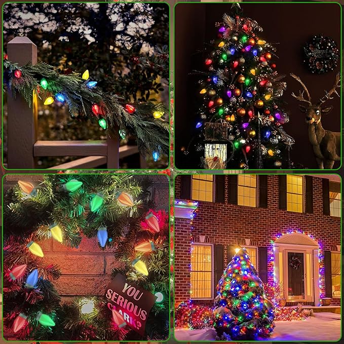 50LED C7 Christmas LED String Lights, 26Ft C7 Vintage Christmas Lights C7 Colorful Light Bulbs C7 Christma String Lights Plug in for Indoor Outdoor Party Backyard Wedding Christmas Decor