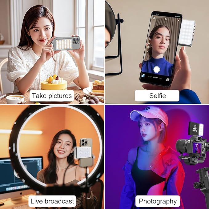 Magnetic Selfie Fill Light for Phone, LED Dual-Sided Portable Video Light, Compatible with iPhone MagSafe, Color Temperature 2700-7500K, for Photoshoot Video Recording Vlog Live Streaming