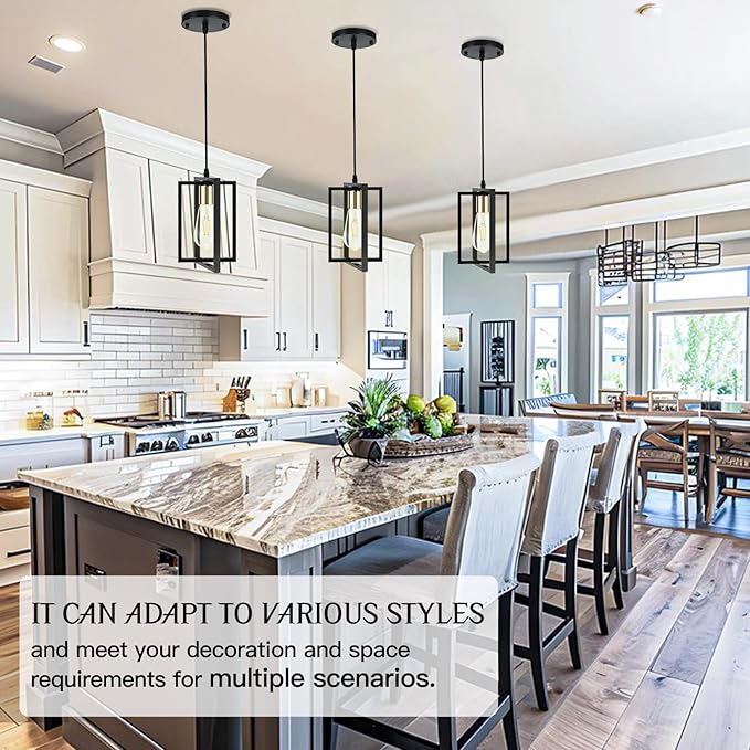 Black Pendant Lights Kitchen Island, Industrial Hanging Light Fixture with Durable Metal Shades, 1 Pack Kitchen Island Lighting for Dining Table, Entryway, Restaurant