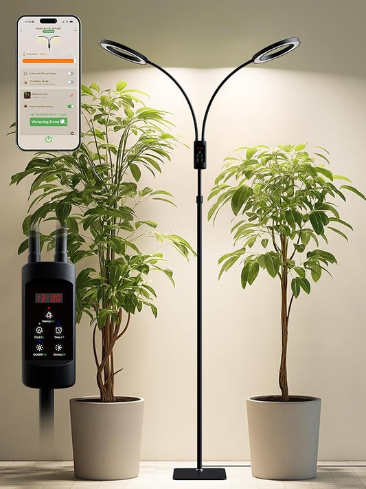 Smart Grow Lights for Indoor Plants, Plant Light with Auto-Timer, Full Spectrum LED Grow Light, Adjustable Height & Stepless Dimming,Plant Assistant Suitable for Most Plants (Black, 48W)