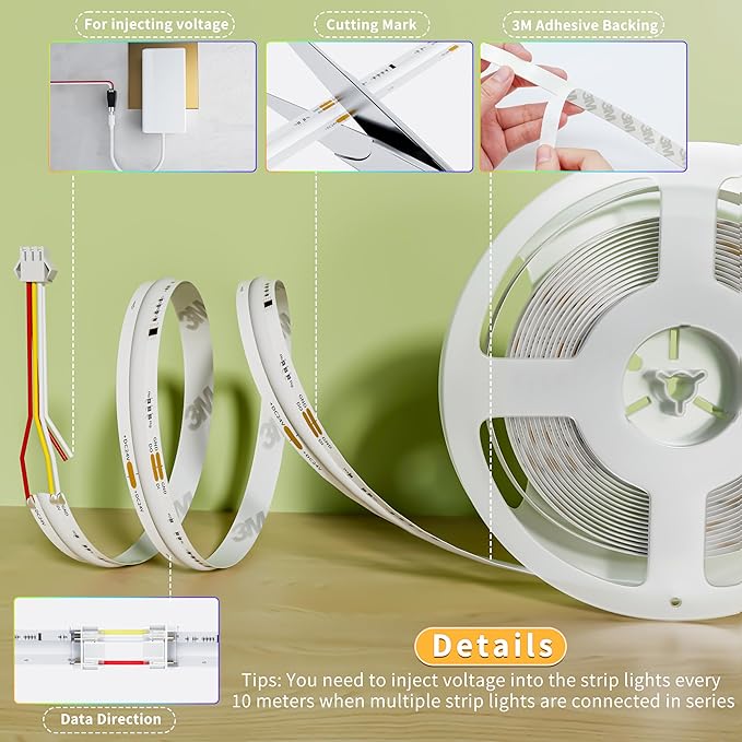 PAUTIX RGB Smart IC COB LED Strip Light Addressable 32.8ft/10m,UL-Listed 24V Color Flowing Strip Light Multicolor Flexible Tape Light for TV,Bedroom,Party DIY Decoration(Without Controller&Adapter)