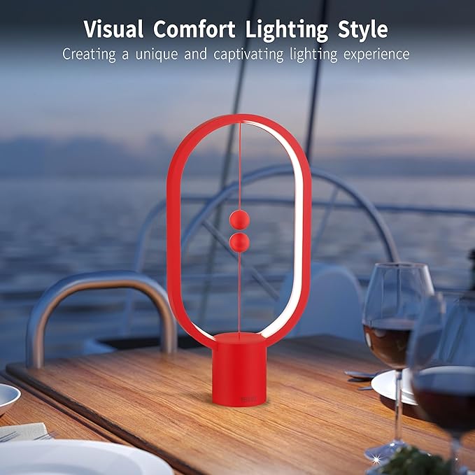 Heng Balance Light, USB Powered LED Table lamp, Creative, Magnetic Switch Night Light, dimmable Eye Protection Table lamp, Used for Gifts, Decoration Bedside, Dormitory and Office(Red)