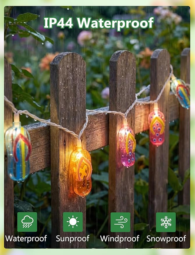 Tropical Beach Flip Flop String Lights, 8.5FT 10 LED Colorful Slipper String Lights Plug in, Hawaiian Summer Beach Themed Decorative Lights for Patio Bedroom Party Luau Pool Birthday Home Window Decor