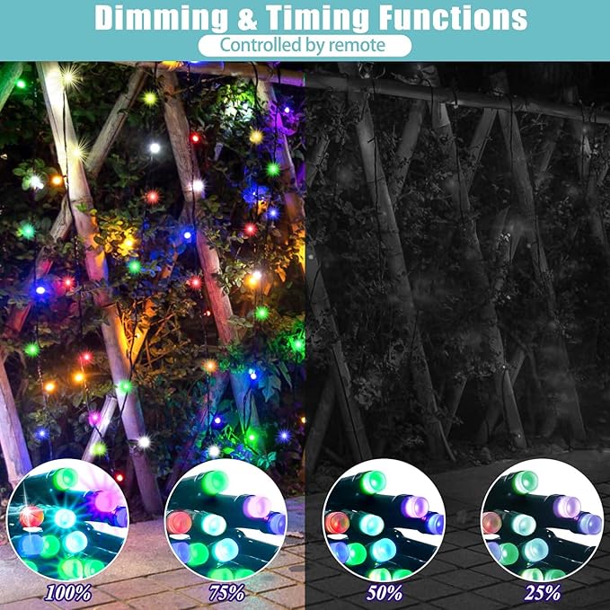 LitHome 100 LED Solar Christmas String Lights Outdoor, 33FT 34Colors Changing Solar/USB Easter String Lights Waterproof with Remote, 102 Modes Colorful Pastel Light for Tree Spring Party Holiday Decor