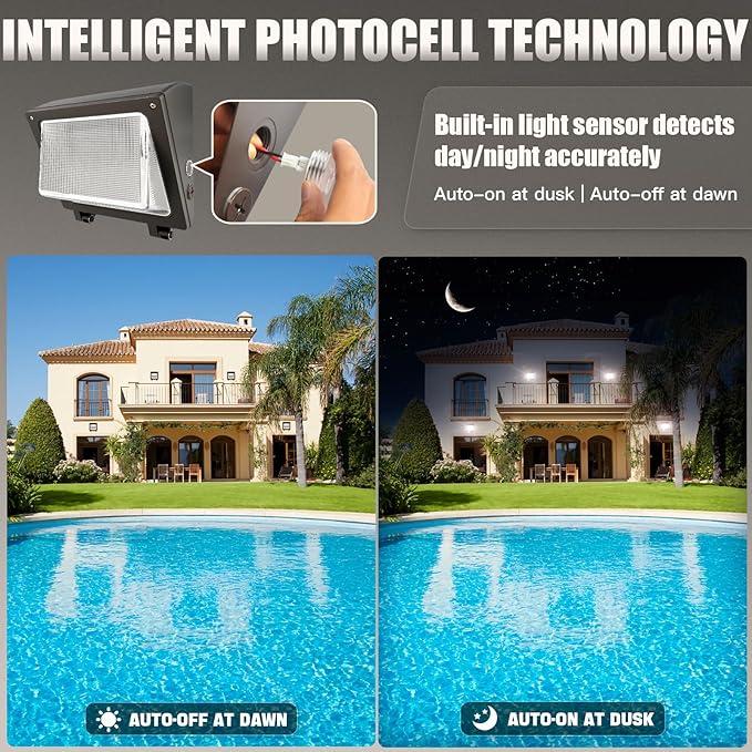 LED Wall Pack Light 75/65/50W with Dusk-to-Dawn Sensor, 11250 LM 6000/5000/4000K LED Security Flood Lighting, 120V Outdoor Wall Lights for Parking Lots|Warehouses|Factories|Yard, 2 Pack