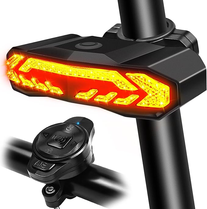 Bike Turn Signals, Bicycle Tail Light with Turn Signals, Bike Tail Light USB Rechargeable with Horn, IP65 Waterproof Anti-Theft Alarm,6 Light Mode Auto On Off, for Bicycle, Ebike, Scooter