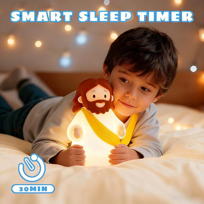 Little Jesus Night Light Mini Jesus Silicone Lamp Dimmable Nursery Nightlight for Kids Rechargeable Bedside Touch Lamp Perfect for Christmas, Easter and Baptism Gifts (Yellow)