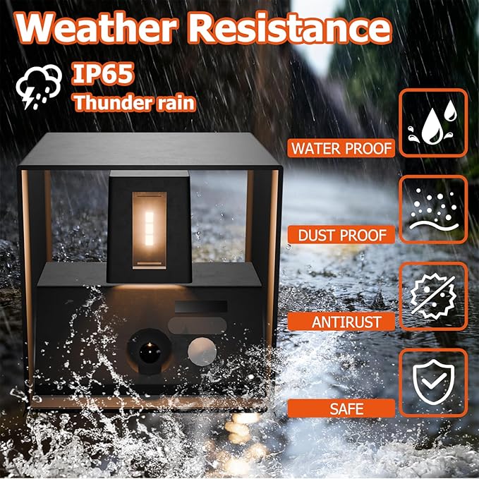 Motion Sensor Wall Light Up and Down, 2 Brightness Levels, IP65 Waterproof Wireless LED Indoor/Outdoor Wall Sconce, Battery Powered for Stairs Hallway Porch Patio, Black 2 Pack