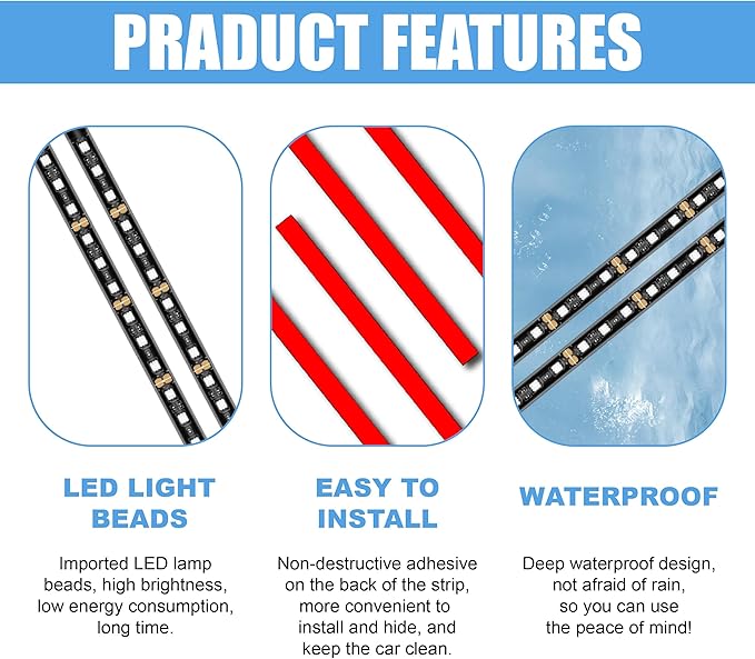 Car LED Strip Light, 24 LED RGB Neon Auto Interior Atmosphere Lights, 12V USB Port Under Dash Ambient Night Light, Universal Decorative Lamp Accessory for Car Truck (Ice Blue, USB)