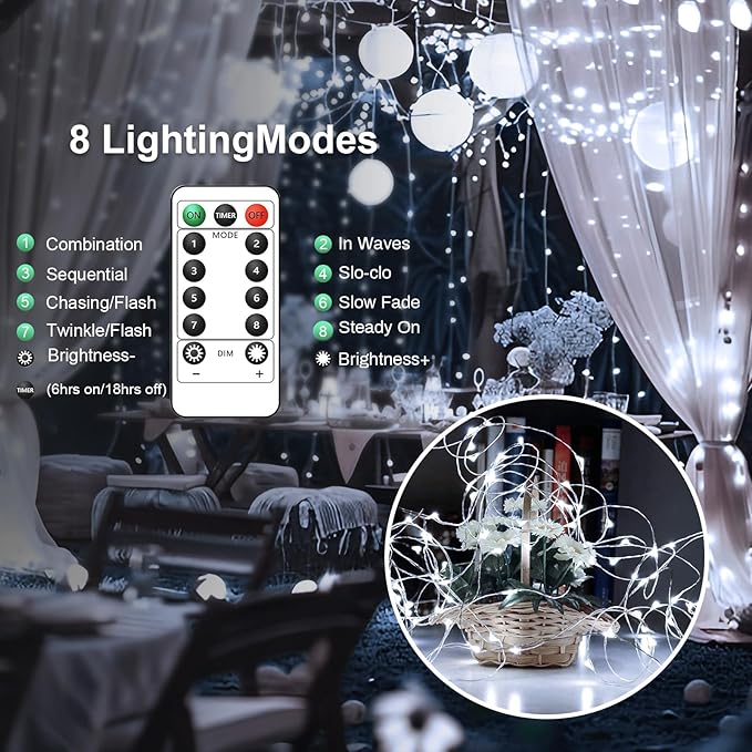 6 Pack Fairy Lights Battery Operated with Remote 7ft 20 LED Mini String Twinkle Lights Waterproof 8 Modes Firefly Starry Moon Lights for Mason Jars DIY Christmas Wedding Party Bedroom Decoration