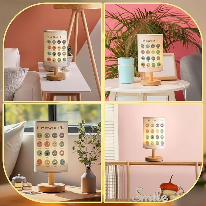 Baquler Bedside Table Lamp Boho Table Lamp Decorations for Bedroom It is Okay to Feel Classroom Light with USB Wood Base Cozy Nightstand Gifts Light for Counseling Home Desk Living Read Work