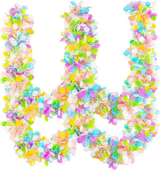 GlyinnHe 33Ft Easter Tinsel Garland with Confetti Colorful Metallic Tinsel Twist Garland Spring Hanging Garland Decoration for Easter Holiay Door Tree Mantel Party Supplies