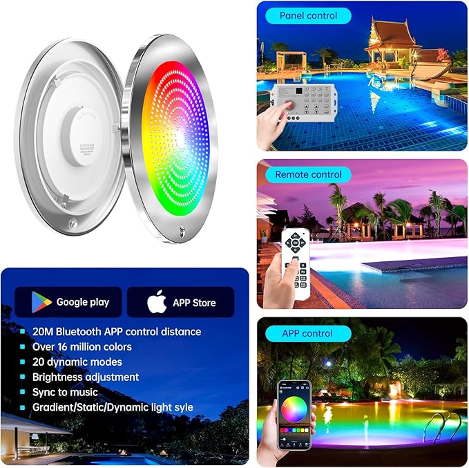 54W 10Inch LED Pool Lights for Inground Pool with 3 Way to Control (App/Remote/Manual Controller), Multicolor Changing Underwater Swimming Pool Light for 10" Large Wet Niches - 100FT