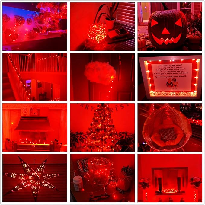 Red Halloween Lights 7Ft Fairy Lights Battery Operated LED Christmas Lights Indoor Outdoor Center Pieces Garlands Party Table-1Pack