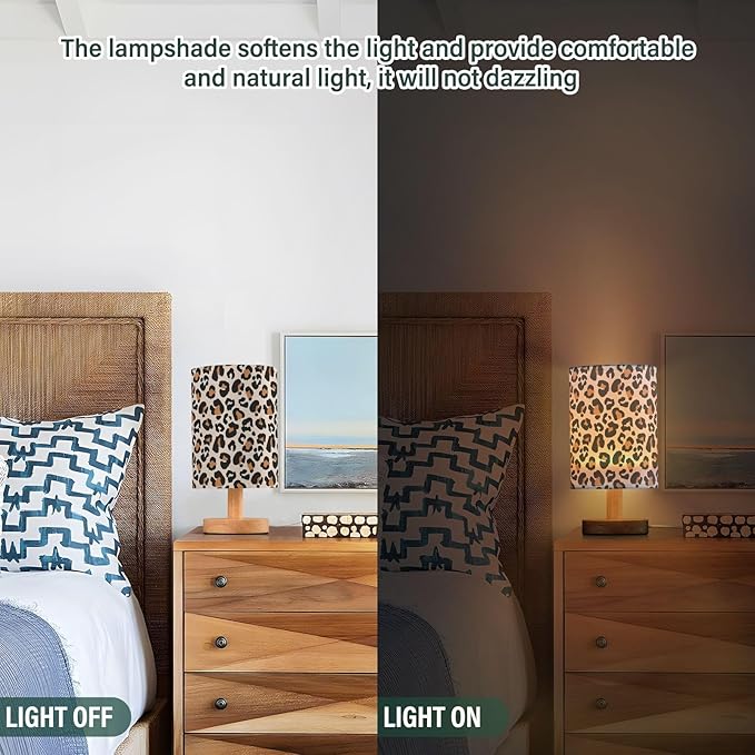 Bedside Table Lamp Leopard Nightstand Lamp with Wood Animal Cheetah Print Desk Lamps for Bedroom Living Room Nursery Office Home Decor
