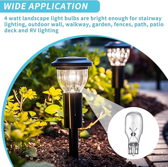 Riakrum T5 Landscape Light Bulbs 12 Volt 4 Watt Landscape Lighting Bulbs Low Voltage Wedge Base Replacement Lamp for Outdoor Garden Deck Yard (30 Pieces)