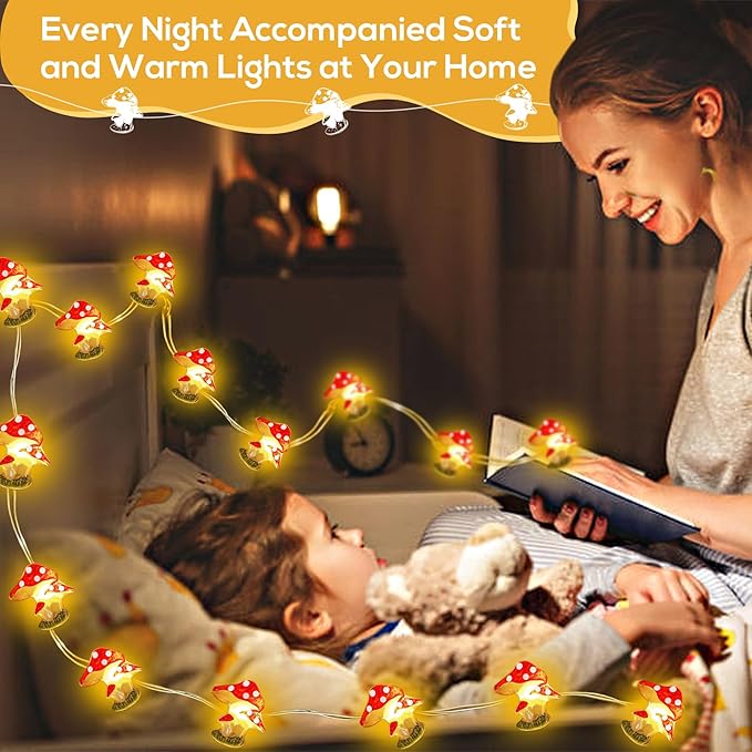ITICdecor Mushroom Decor Cute Mushroom Fairy Lights with Timer 10FT 30LEDs Mushroom String Lights Gifts for Kids Room Decor Birthday Christmas Party Wedding Home Decoration