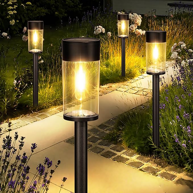 UME 8 Pack Solar Pathway Lights Outdoor, Bright Solar Garden Lights with Metal Design–IP65 Waterproof, Auto On/Off, 3000K LED Landscape Lighting for Yard, Lawn, Walkway, Driveway, Patio Decor