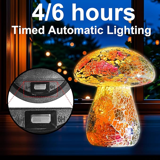 Mosaic Mushroom Garden Lights - Table Lamp Outdoor Decor Waterproof Night Light Lawn Decor Statue for Patio, Party, Yard (Red)