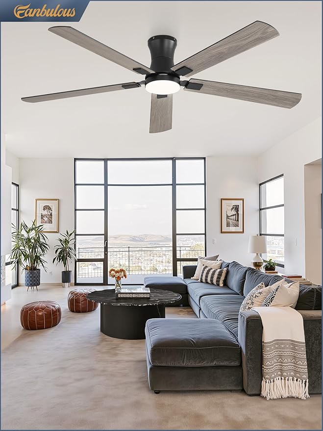 Fanbulous 60 inch ceiling fan with light, Low Profile Ceiling Fan with Light, App&Remote Control, Dimmable LED Light, Flush Mount Ceiling Fan for Indoor Bedroom Living Room, Qiuet DC Motor