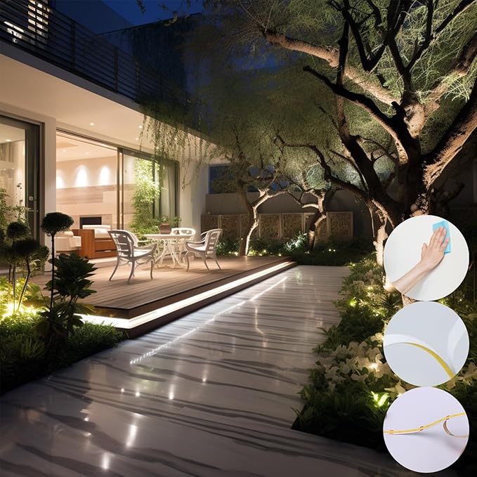24V COB LED Strip Light Outdoor Waterproof 65.6ft (2 Rolls of 32.8ft), 4000K Natural White 11W/M 312LEDs/M CRI 93 LED Tape Light with Power Supply for Bedroom Courtyard Living Room Ceiling