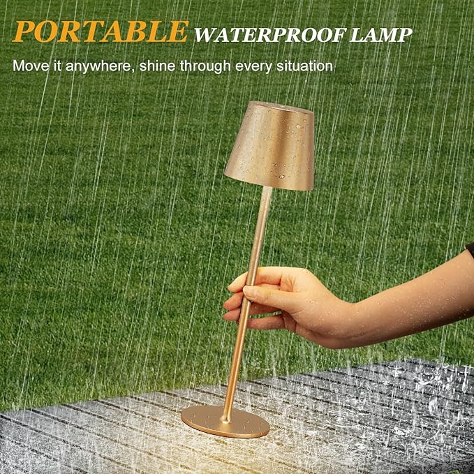 Kakanuo Cordless Table Lamp Rechargeable Gold - KK 4 Pack Battery Operated Lamp for Dining Table, 3 Color Stepless Dimming Waterproof LED Wireless Lamp for Counter, Outdoor Patio, Touch Control