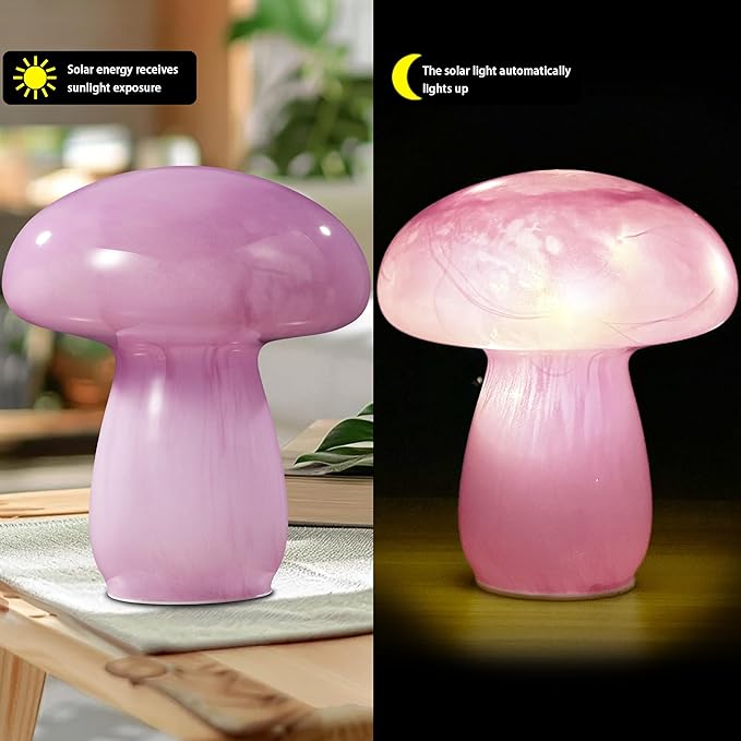 Mushroom Lamp Bedside Table Lamp, 7.0 inches, Semi Transparent Glass Table Lamp Suitable for Bedrooms, Living Rooms, Dining Rooms, Modern Style Aesthetic Cute Home Decoration (Purple)