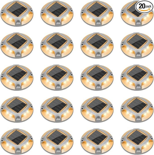VOLISUN Solar Driveway Lights Dock Marine Lights 20 Pack,2 Colors in 1,Outdoor IP67 LED Deck Light,Solar Powered Waterproof Warning Step Light for Driveway Sidewalk Pathway (White/Warm White)