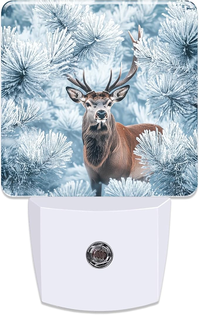 Winter Christmas Red Deer Night Light for Kids, Dusk-to-Dawn Auto Sensor Plug in Night Light, 0.5W Energy Saving Non-Toxic Design for Bedroom/Bathroom, Ideal Gifts for Women, Men & Kids