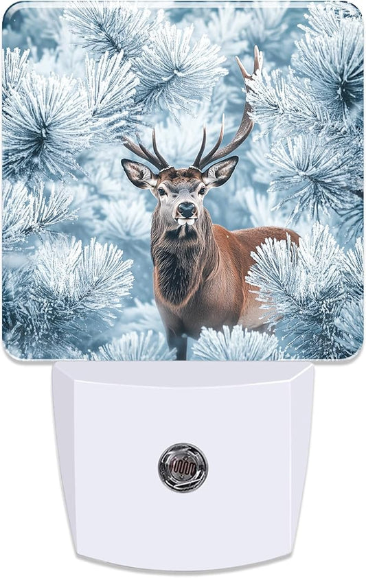 Winter Christmas Red Deer Night Light for Kids, Dusk-to-Dawn Auto Sensor Plug in Night Light, 0.5W Energy Saving Non-Toxic Design for Bedroom/Bathroom, Ideal Gifts for Women, Men & Kids