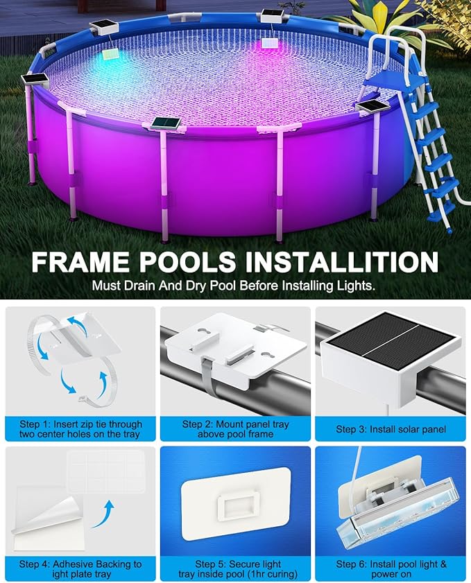 Solar Powered Underwater LED Submersible Pool Lights with Remote Control, IP68 Waterproof RGB 16-Color Changing Lights for Inground/Above Ground Swimming Pools, Outdoor Pond Decor & Party (2Pack)