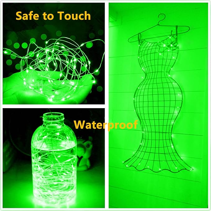 Green Battery Operated String Lights, St. Patrick's Day Decoration Waterproof 7Ft 20 LED Diwali Halloween Lights for Bedroom Living Room Indoor Outdoor Wedding Party Decor